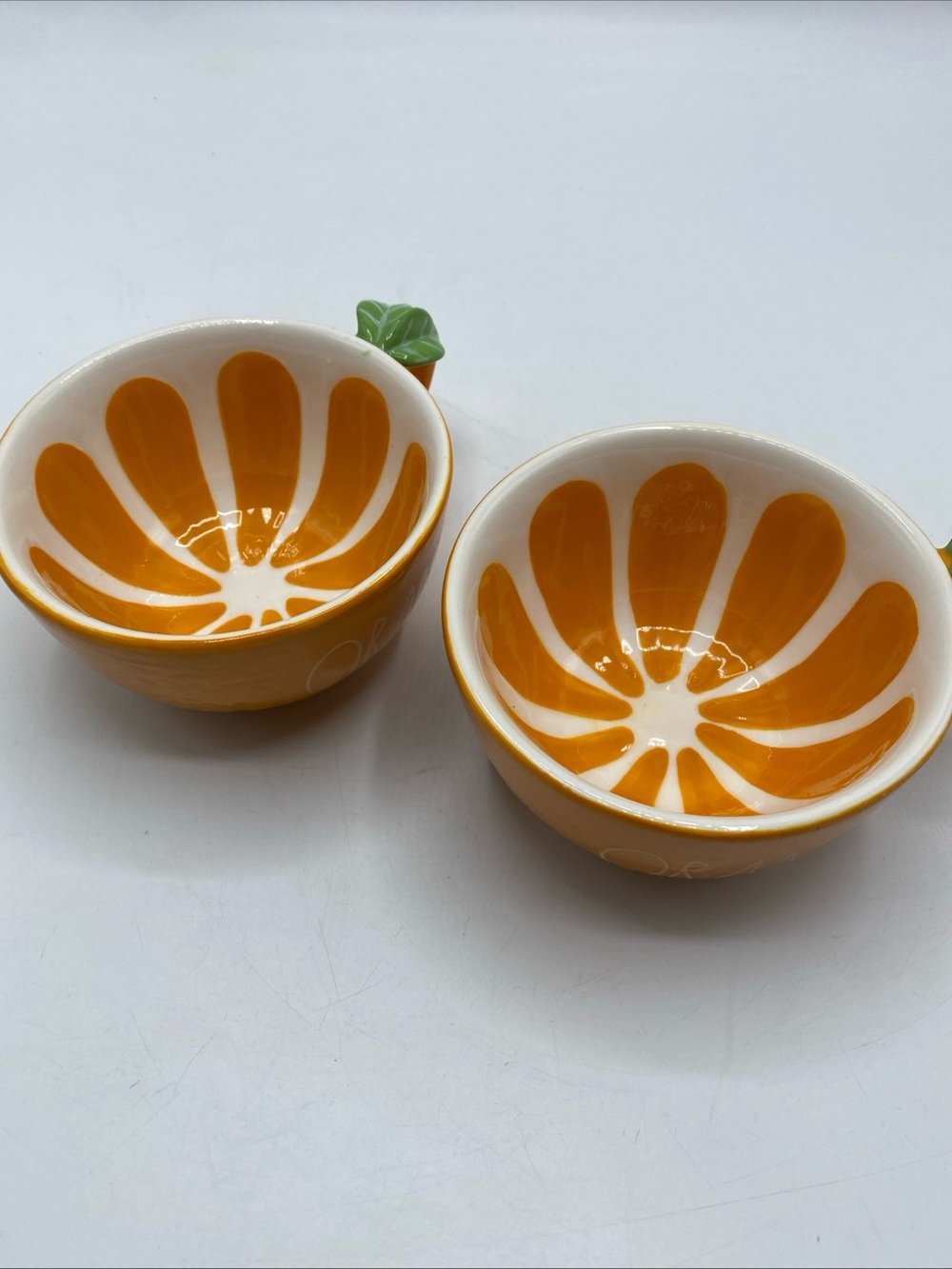 Rae Dunn Orange Slice coffee cups Ceramic Set of 2 Fruit Artesian Magenta - Picture 8 of 9